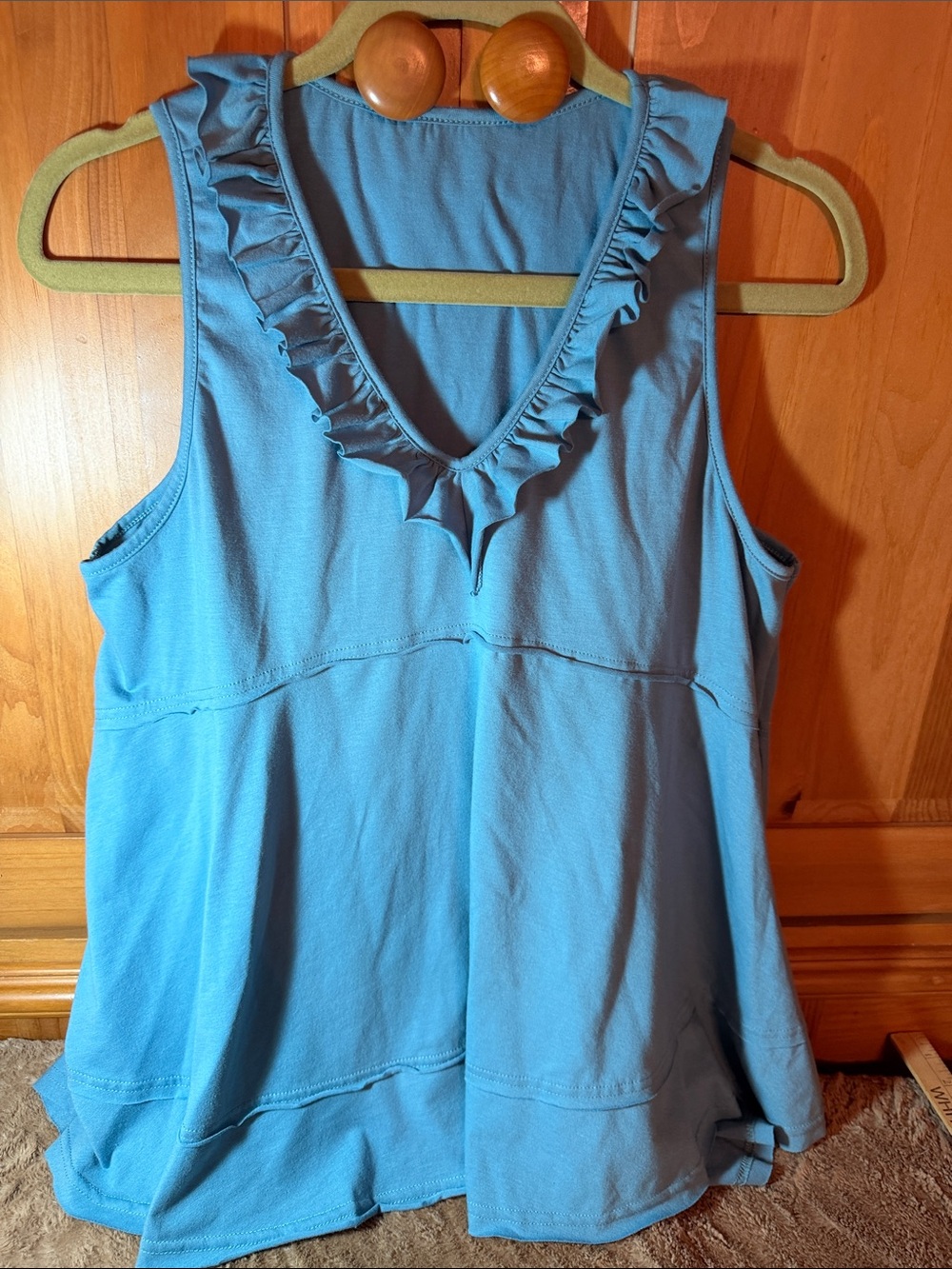 Teal Blue Ruffle V-Neck Women’s Flare Tank Top - Large